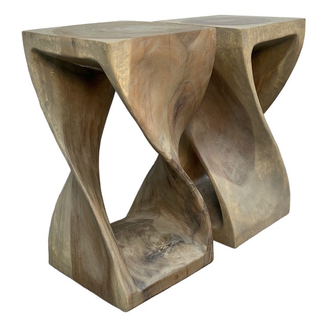 Late 20th Century Organic Modern Hand-Carved Sculptural Wood Side Tables For Sale