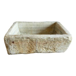 Antique Hand-Carved Stone Farmhouse Sink Basin With Rustic Architectural For Sale