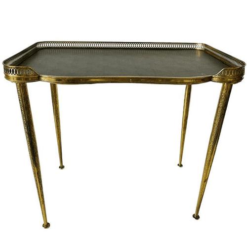 Vintage Hollywood Regency Neoclassical Brass Side Table with Leather Top and Gallery Edge, 1960s For Sale - Image 13 of 13
