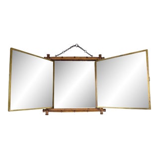 Antique French Aesthetic Movement Tri-Panel Faux Bamboo Chinoiserie Mirror by Lb Brevete For Sale