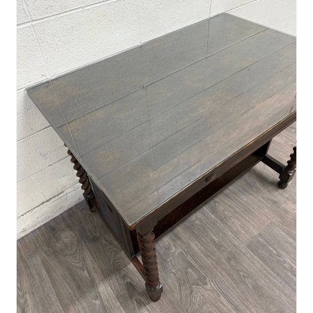 Wood Antique Stickley Bros Barley Twist Oak Library Table With Drawer For Sale - Image 7 of 15