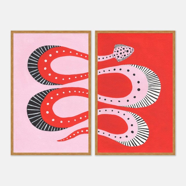 Willa Heart Cherry Pop Diptych by Willa Heart in Gold Frame, XS Art Print For Sale - Image 4 of 5