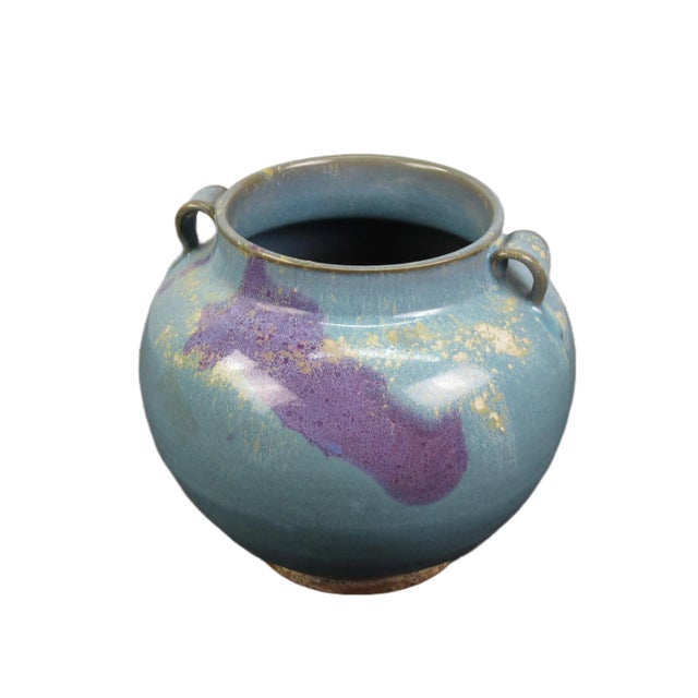 Chinese Blue and Purple Ceramic Cachepot or Flower Jar For Sale - Image 3 of 9