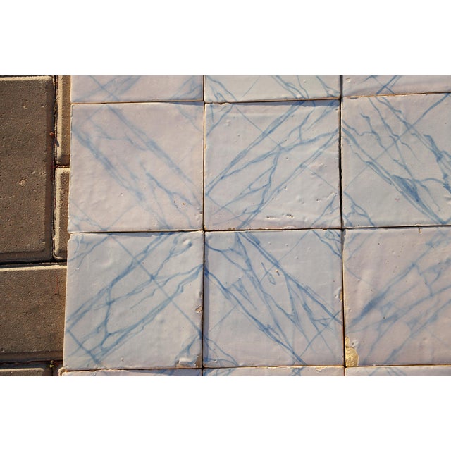 Rare Set of 31 Antique 19th Century Portuguese Tiles Blue & White Faux Marble For Sale - Image 11 of 18