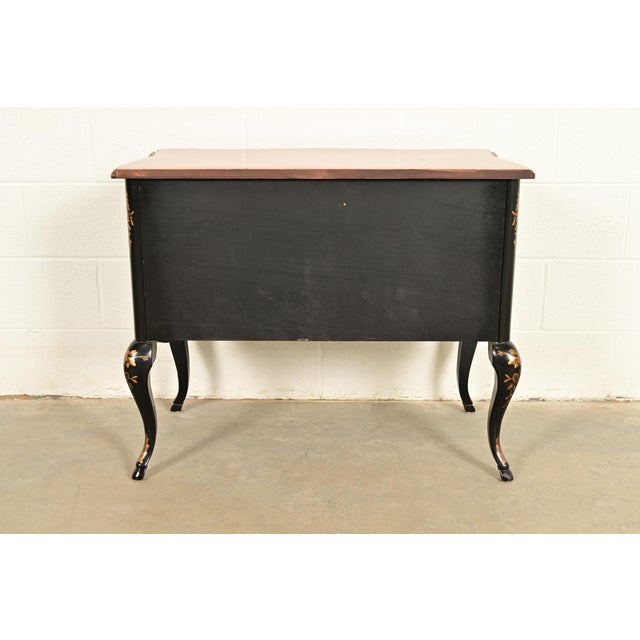 Drexel Heritage Hollywood Regency Chinoiserie Black Lacquered Hand Painted Chest of Drawers, Circa 1970s For Sale - Image 12 of 13