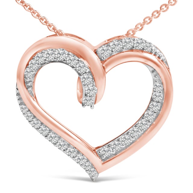 Indulge in the exquisite elegance of this rose gold-plated sterling silver necklace, featuring a delicately crafted open...