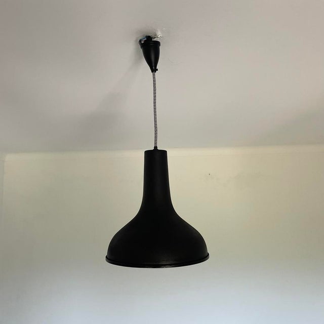 Vintage Industrial Style Black Painted Aluminium Pendant Lamp, 1970s For Sale - Image 4 of 10