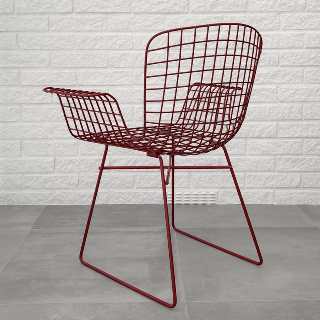 Mid-Century Modern Red Painted Steel Wire Chair, Sweden, 1960s For Sale - Image 4 of 12