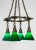 1910s Arts & Crafts Hammered Darkened Metal Chandelier With Green Glass Shades For Sale - Image 5 of 12
