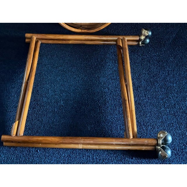 Wood Mid Century Bent Rattan and Wicker Bar Cart With Removable Rattan and Wicker Tray For Sale - Image 7 of 9