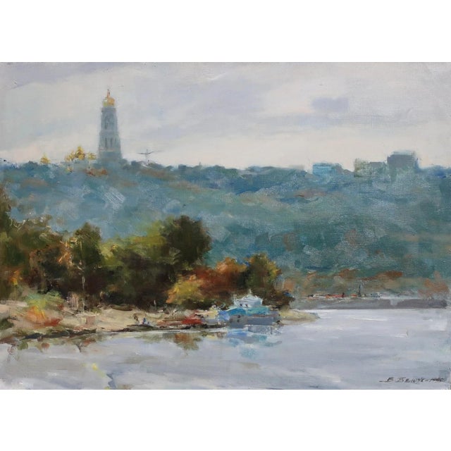 Antique River Landscape Oil Painting, Ukrainian Art, 1999 42-58 For Sale