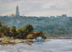 Antique River Landscape Oil Painting, Ukrainian Art, 1999 42-58