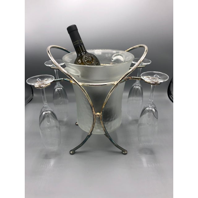 MidCentury Glass & Chrome Caddy Ice Bucket With Champagne Glasses 5