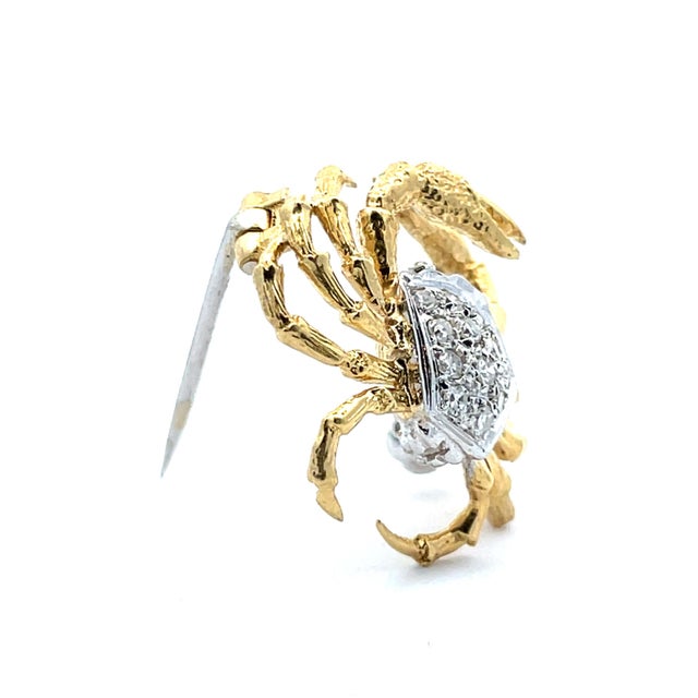 Metal 18k Yellow & White Gold Diamond Crab Brooch Pin For Sale - Image 7 of 8