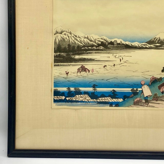 1950s Framed Woodblock Print Titled "No. 31, Shiojiri Pass: View of Lake Suwa" by Artist Keisai Eisen For Sale - Image 5 of 11