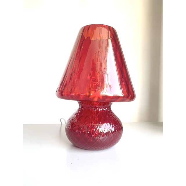 Red Contemporary Red Murano Style Glass With Diamond Processing "Ballotton" Lamp For Sale - Image 8 of 8