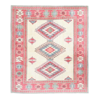 1970s Vintage Turkish Oushak Handmade Wool Cotton Pink Area Rug For Sale