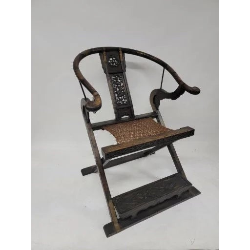 Antique Chinese Huanghuali Horseshoe Folding Throne Chair For Sale - Image 4 of 8