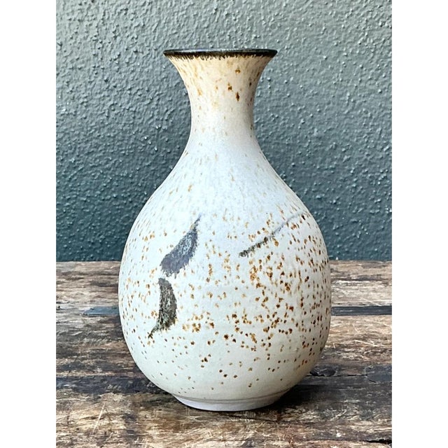 Off-white Vintage Studio Pottery Speckled Vase For Sale - Image 8 of 12