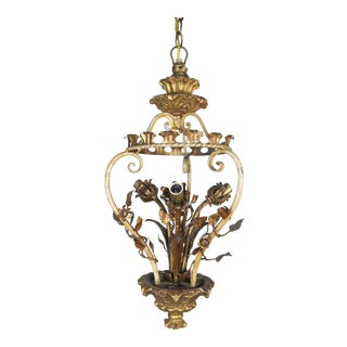 Italian Gilt Wood & Painted Light Fixture C. 1930 For Sale