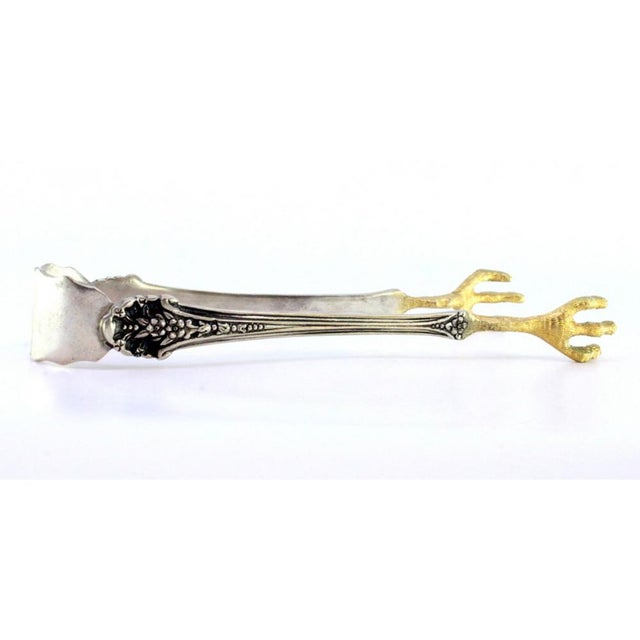 Silver Ice Tongs in the Shape of Golden Bird Claws For Sale - Image 6 of 8