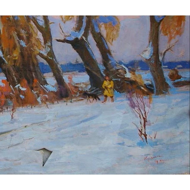 1960s Winter Landscape Painting, Antique Ukrainian Impressionism, 1962 110-130 For Sale - Image 5 of 6