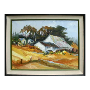 Hillside Barn, Vintage 1970s California Farm Landscape by Faye Russo