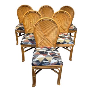 Vintage Crespi Style Bamboo Rattan Reed Dining Chairs Set of 6 For Sale
