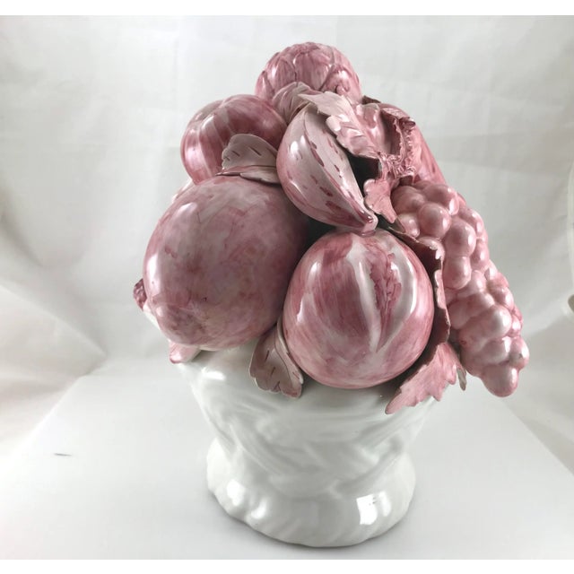 Mid-Century Ceramic Woven Basket of Fruit Shades of Pink For Sale - Image 4 of 8