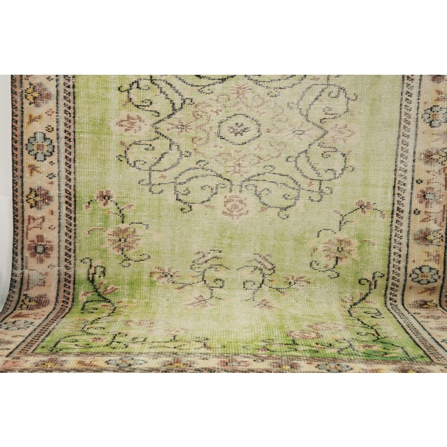 Green 1970s Vintage Turkish Handmade Wool Cotton Green Area Rug For Sale - Image 8 of 13