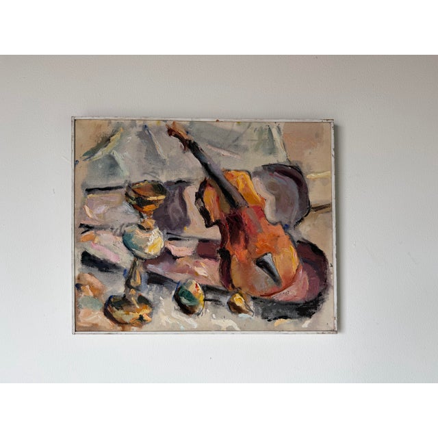 Abstract 1974 Edward Urban Impressionist Still Life Oil on Canvas Painting, Wood Framed For Sale - Image 3 of 11