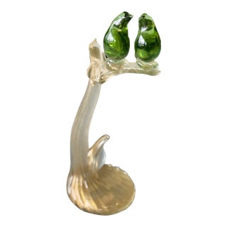Mid-Century Alfred Barbini Hand-Blown Murano Glass Bird Sculpture W Gold Flecks For Sale