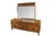A nine-drawer dresser with a matching landscape mirror, designed in an Asian-inspired or "Chinoiserie" mid-century modern...