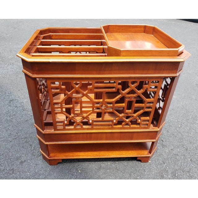 Wood 1990s Fruitwood Chippendale Magazine Rack With Sliding Tray For Sale - Image 7 of 7