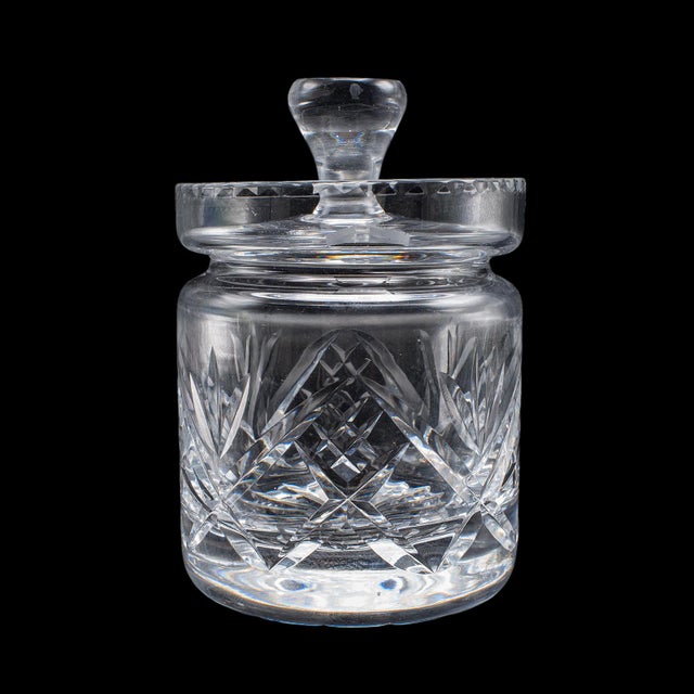 Vintage Jam Jar & Spoon, English Cut Glass Preserve Pot, Condiments, Mid Century For Sale - Image 4 of 12