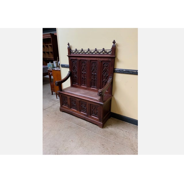 Antique Neo-Gothic Bench, 1880 For Sale - Image 6 of 11