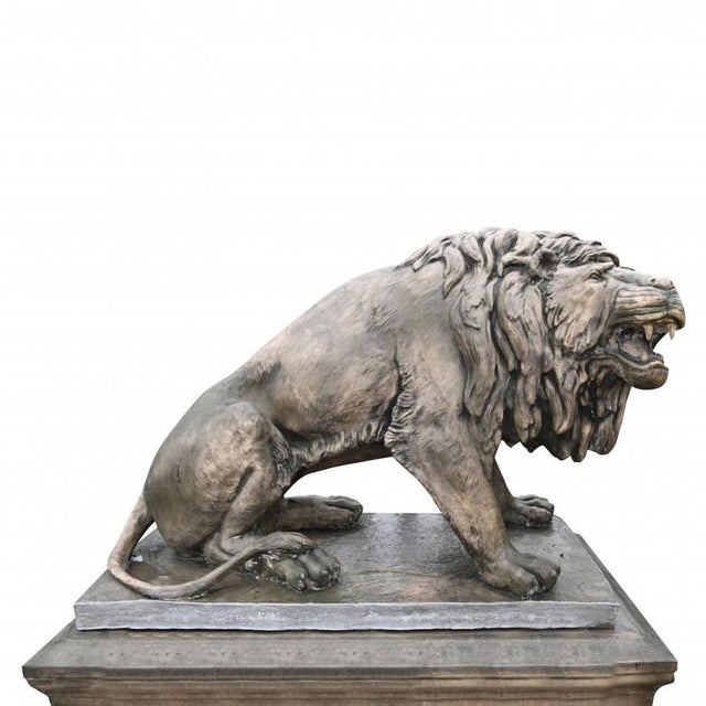Lifesize Lion Gatekeeper Statues Stone Country House, Set of 2 For Sale - Image 3 of 16