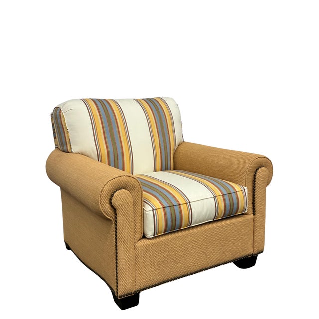 Hickory Chair Furniture Company Hickory Chair Roll-Arm Club Chair With Striped Cushions & Nailhead Trim For Sale - Image 4 of 8
