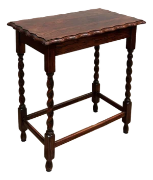 Antique English Oak Pie Crust Top Barley Twist Side Table