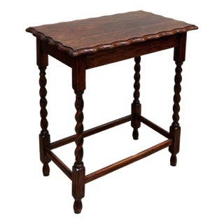 Antique Pie Crust Top English Oak Barley Twist Side Table For Sale