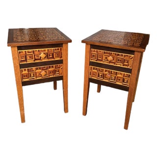 1970s Parquetry Bedside Table Pair For Sale