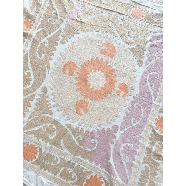 Suzani Wall Tapestry - Neutral Tan Uzbekistan Embroidery For Sale In New York - Image 6 of 16