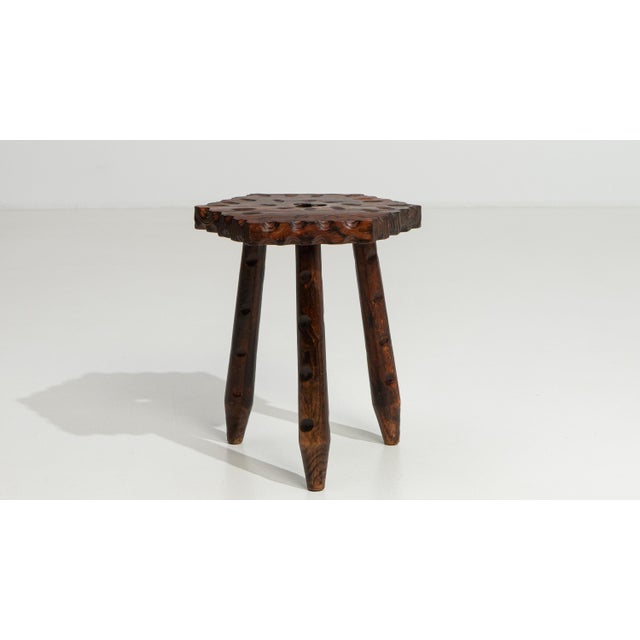 Wood 19th Century French Three-Legged Carved Wooden Stool For Sale - Image 7 of 9