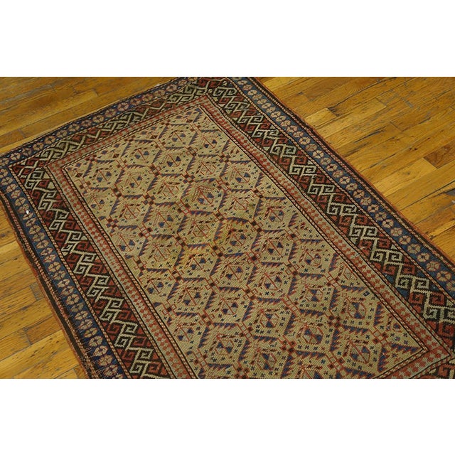 Tribal 1930s Tan Camel Geometric Tribal Caucasian Shirvan Rug 3' X 4'7" Handknotted Wool Carpet For Sale - Image 3 of 6