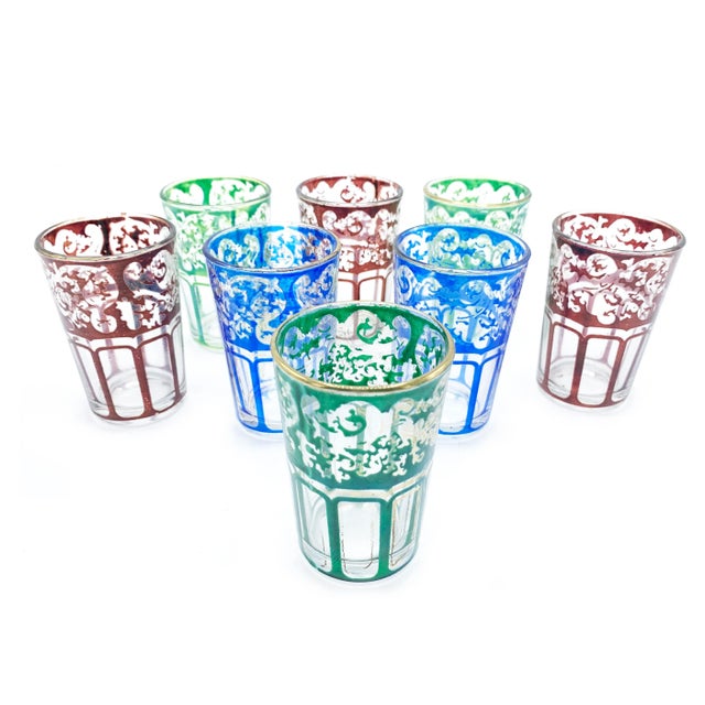 Vintage Colorful & Gold Gilt Moroccan Glassware Set - 8 Pieces For Sale - Image 4 of 4