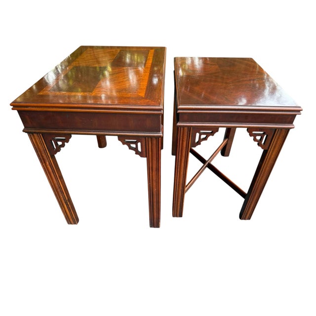 Chippendale Late 20th Century Lane Chippendale Style Mahogany Nesting Tables - A Pair For Sale - Image 3 of 9