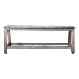 Gray Vintage Distressed Painted Wooden Bench For Sale