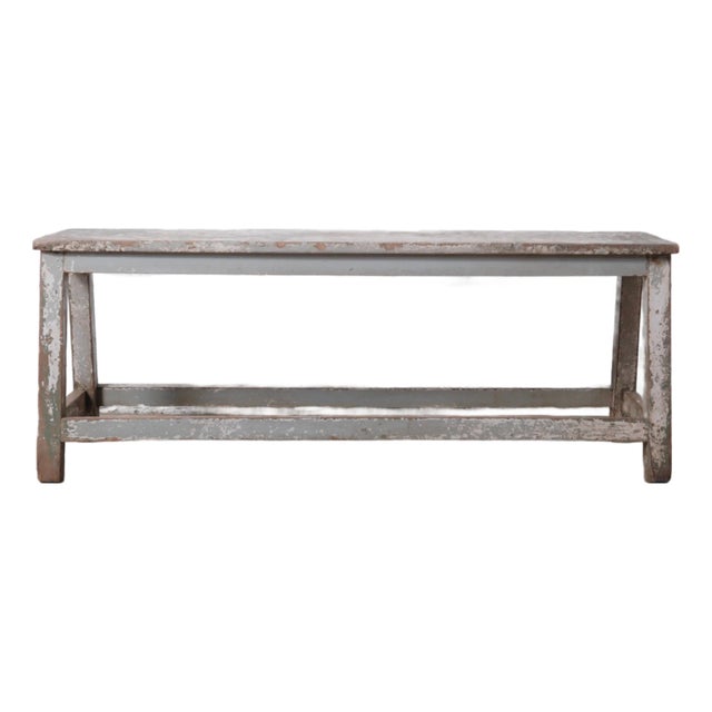 Gray Vintage Distressed Painted Wooden Bench For Sale