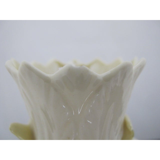 Ivory Belleek Double Dolphin Handle Luster Spill Vase 1965-1980 Green 6th Mark For Sale - Image 8 of 11