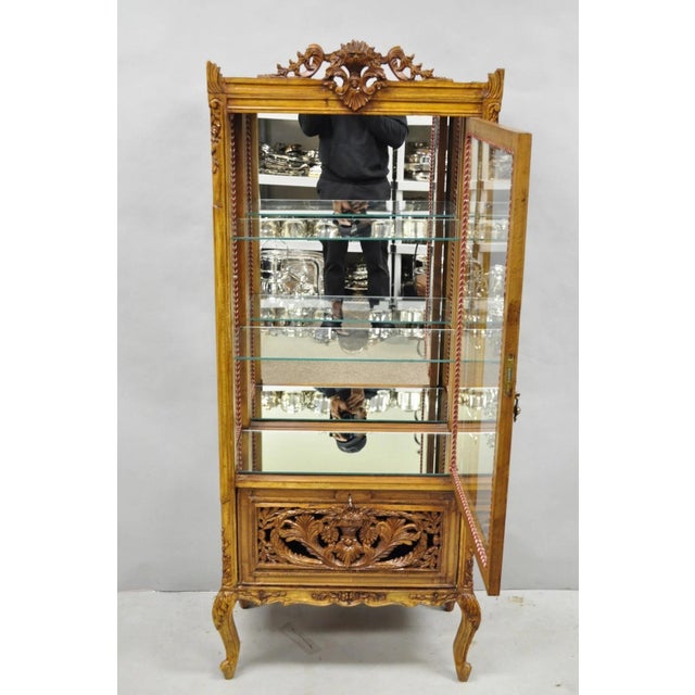 Vintage French Baroque Style Carved Wood & Glass Curio China Display Cabinet For Sale - Image 12 of 16